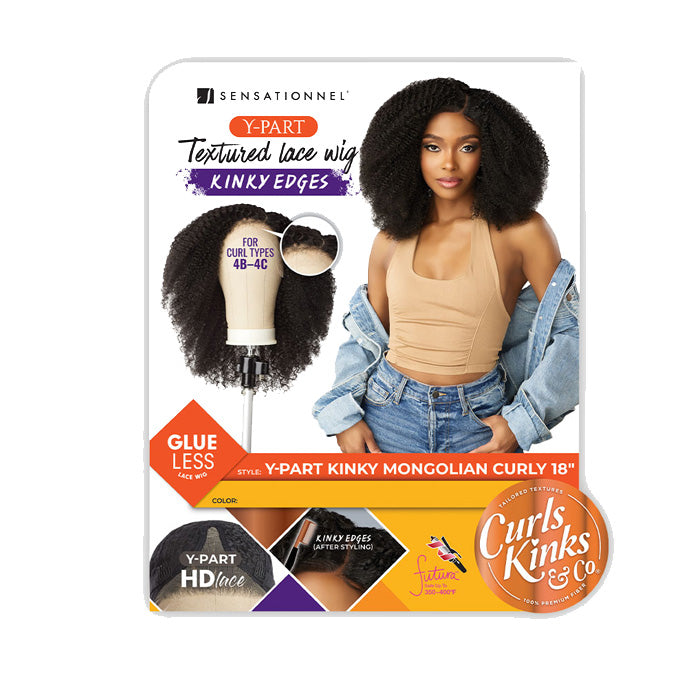 Sensationnel Curls Kinks Textured Lace Kinky Edges Glueless Y-Part HD Lace Wig -KINKY MONGOLIAN 18"