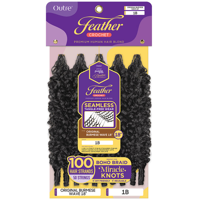 Outre Purple Pack Brazilian Bundle Feather Crochet Human Hair Blend Weave - ORIGINAL BURMESE WAVE 18"